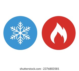 Hot and cold icon. Fire and snowflake sign. Heating and cooling button.