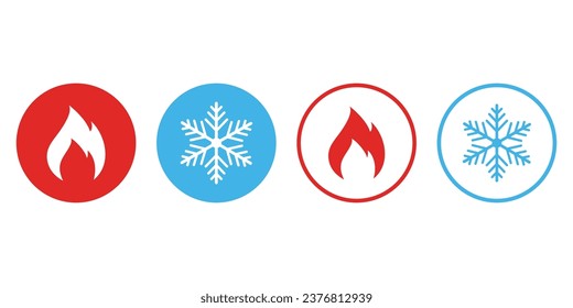 Warmes und kaltes Symbol. Feuerzeichen und Schneeflocken. Heiz- und Kühlknopf. Symbol für Temperaturanpassungs-Schaltflächen