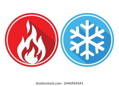 Hot and cold icon. Fire and snowflake symbols. Heating and cooling button. Vector on transparent background