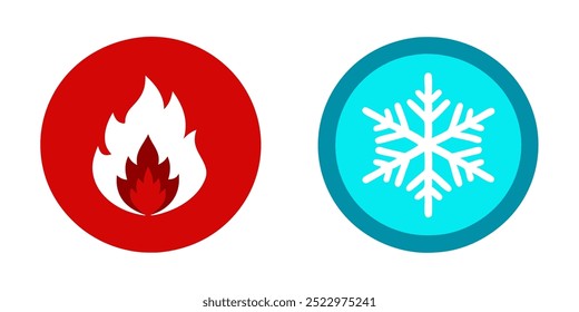 Hot and cold icon. Fire and snowflake sign. Heating and cooling button.