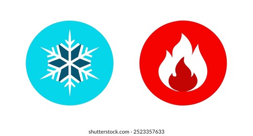 Hot and cold icon. Fire and snowflake sign. Heating and cooling button.