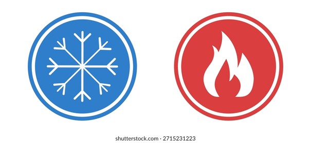 Ícone quente e frio com símbolos de fogo e floco de neve, ilustração de vetor de contraste climático e meteorológico em um fundo transparente.