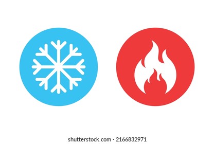 Hot and cold icon in flat style. Snowflake and flame vector illustration on isolated background. Temperature sign business concept. svg