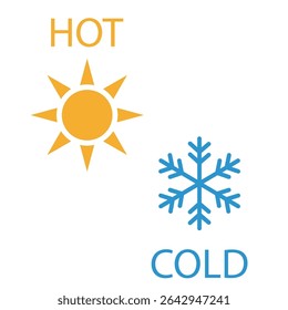 Hot and cold icon. Sun and snowflake sign. Heating and cooling button. Vector Isolated on white background