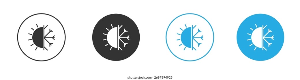Estilo plano del símbolo del icono caliente y frío sobre fondo blanco.