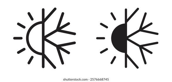 Hot and cold icons in outline and stroke versions