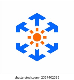 Hot and cold logo design. Illustration of sun and snow symbol.