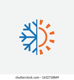 Hot and cold Logo Design Template, Heating and Cooling icon, sun and snowflake icon vector, hot, cold, Element, winter, conditioning