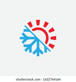 Hot and cold Logo Design Template, Heating and Cooling icon, sun and snowflake icon vector, hot, cold, Element, winter, conditioning