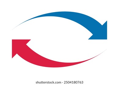 Hot, cold, red, blue curved arrows. Two-way temperature direction symbols. Isolated on a white background.