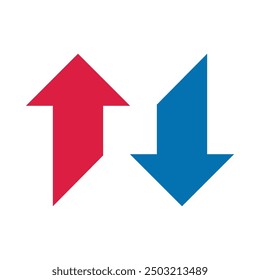 Hot, cold, red, blue cut arrows. Small two-way temperature direction symbols. Isolated on a white background.