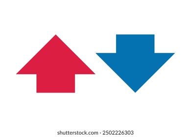Hot, cold, red, blue short arrows. Small two-way temperature direction symbols. Isolated on a white background.