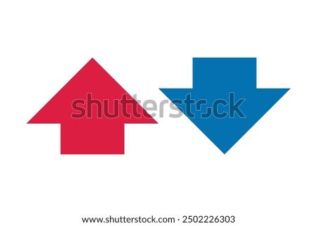 Hot, cold, red, blue short arrows. Small two-way temperature direction symbols. Isolated on a white background.