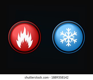 Hot And Cold Sign. Fire And Snowlake Design Concept Heating And Cooling Button. Illustration Vector