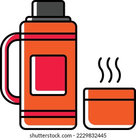 Hot And Cold Stainless Steel Vacuum Flask vector color omission icon design, Winter Season symbol, Snowboarding Equipment Sign, extreme sports stock illustration, Thermos Bottles with Cup Concept