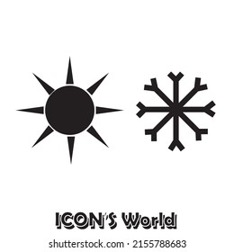 Heiß und kalt. Sun-Symbol. Schneeflocken-Symbol. Vektorgrafik eps10.
