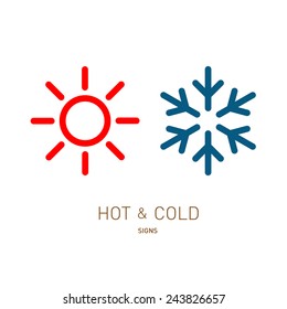 Hot and cold sun and snowflake icons
