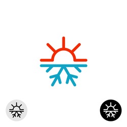 热和冷的象征。 太阳和雪花全季概念标志。