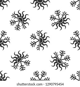 Hot and cold symbol. Sun and snowflake icon seamless pattern on white background. Winter and summer symbol. Flat design. Vector Illustration