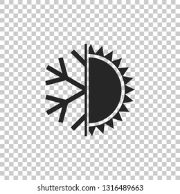 Hot and cold symbol. Sun and snowflake icon isolated on transparent background. Winter and summer symbol. Flat design. Vector Illustration