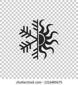 Hot and cold symbol. Sun and snowflake icon isolated on transparent background. Winter and summer symbol. Flat design. Vector Illustration