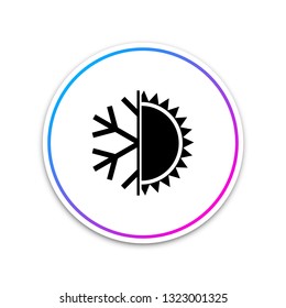Hot and cold symbol. Sun and snowflake icon isolated on white background. Winter and summer symbol. Circle white button. Vector Illustration