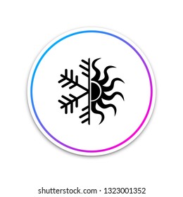 Hot and cold symbol. Sun and snowflake icon isolated on white background. Winter and summer symbol. Circle white button. Vector Illustration