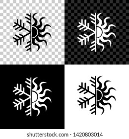 Hot and cold symbol. Sun and snowflake icon isolated on black, white and transparent background. Winter and summer symbol. Vector Illustration