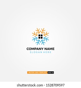Hot and cold symbol. Sun and snowflake all season concept logo and Hot Cold Wave Logo Design Template