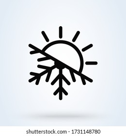 Heiß- und Kaltsymbol Sonne und Schneeflocke das ganze Jahr über das Konzept Icon. Vektor-Abbildung