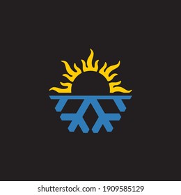 Símbolo caliente y frío logotipo del concepto de sol y copo de nieve durante toda la temporada