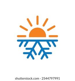 Hot and cold symbol. Sun and snowflake all season concept logo. Hot and cold logo design template
