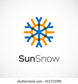 Hot and cold symbol. Sun and snowflake all season concept logo. Vector