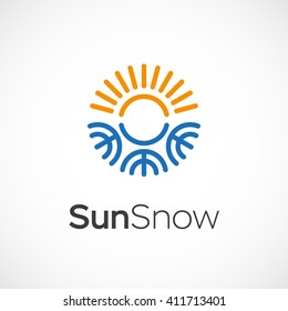 Hot And Cold Symbol. Sun And Snowflake All Season Concept Logo. Vector