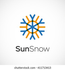 Hot And Cold Symbol. Sun And Snowflake All Season Concept Logo. Vector