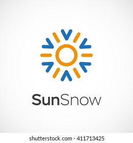 Hot And Cold Symbol. Sun And Snowflake All Season Concept Logo. Vector