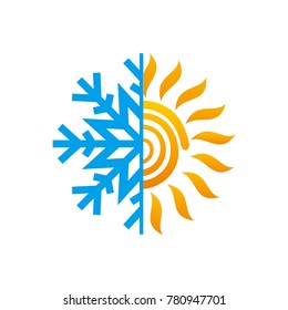 Hot And Cold Symbol. Sun And Snowflake All Season Concept Logo.