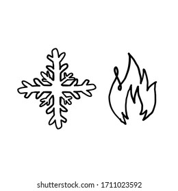 Hot and cold symbol vector icon set on white background with hand drawn doodle style