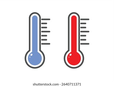 Hot and cold temperature icon isolated on white background. Winter and summer weather thermometer