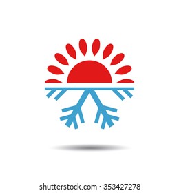 Hot And Cold Temperature Icon. Sun And Snowflake Logo.