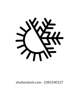 Símbolo de temperatura caliente y fría, signo de sol y copo de nieve, aire acondicionado, icono de concepto de control del climatizador en diseño de estilo de línea aislado en fondo blanco. Trazo editable. Ilustración vectorial EPS 10.