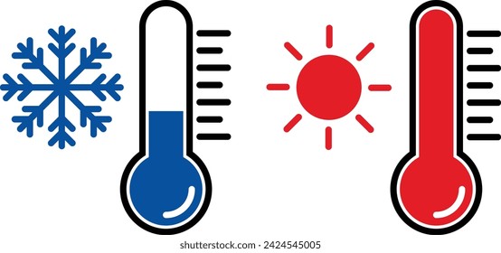 Hot and Cold Temperature Thermometer Icons