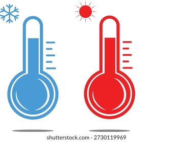 Warme und kalte Temperatur Thermometer Vektor Icon Set