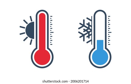 hot and cold temperature thermometers, flat vector bicolor icon