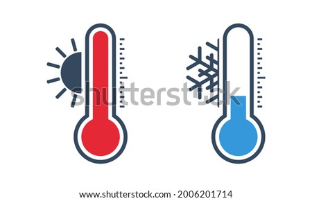 hot and cold temperature thermometers, flat vector bicolor icon