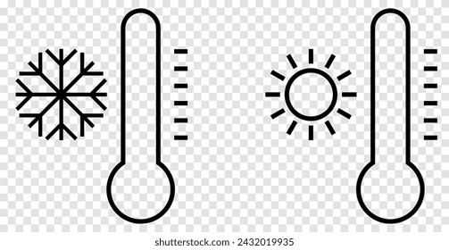 Hot and cold temperature thermometers line icons. Vector illustration isolated on transparent background
