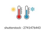 hot and cold thermometer icons with sun and snowflake symbols isolated on white background, temperature weather concept design