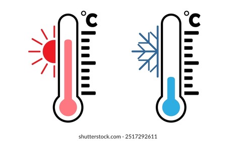 termômetro quente e frio. ícone indicador de temperatura. gráficos vetoriais isolados no plano de fundo transparente