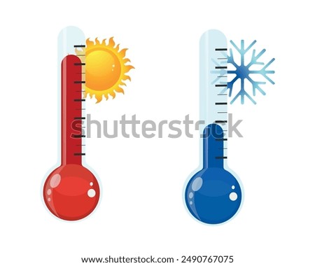 Hot and Cold Thermometers Vector Illustration. Temperature Contrast: Hot and Cold Thermometers.