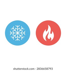 Hot and cold vector icons. Fire and ice sign. Snowflake and burning flame icon isolated on white background